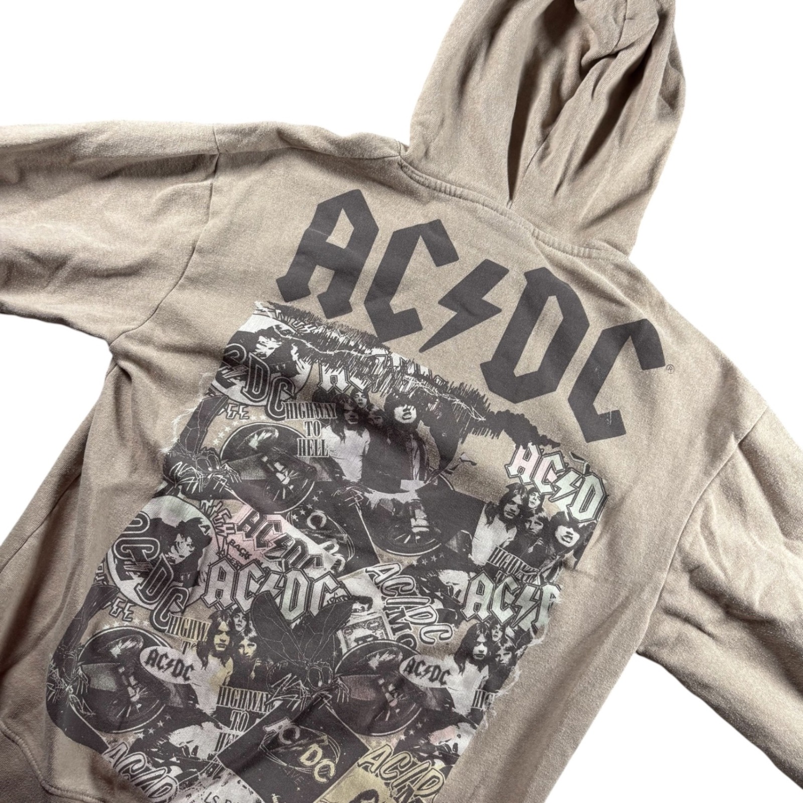 Ac/Dc Rock Band Graphic Hoodie Tan Brown Sz S Concert Streetwear Rare